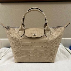 Longchamp Croco top handle Tote chalk